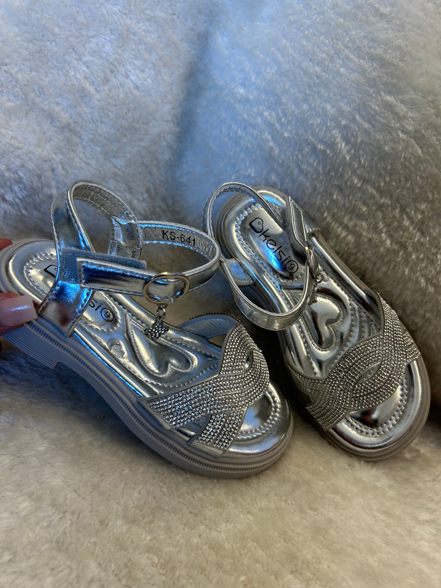 Little girls silver crystal sandals