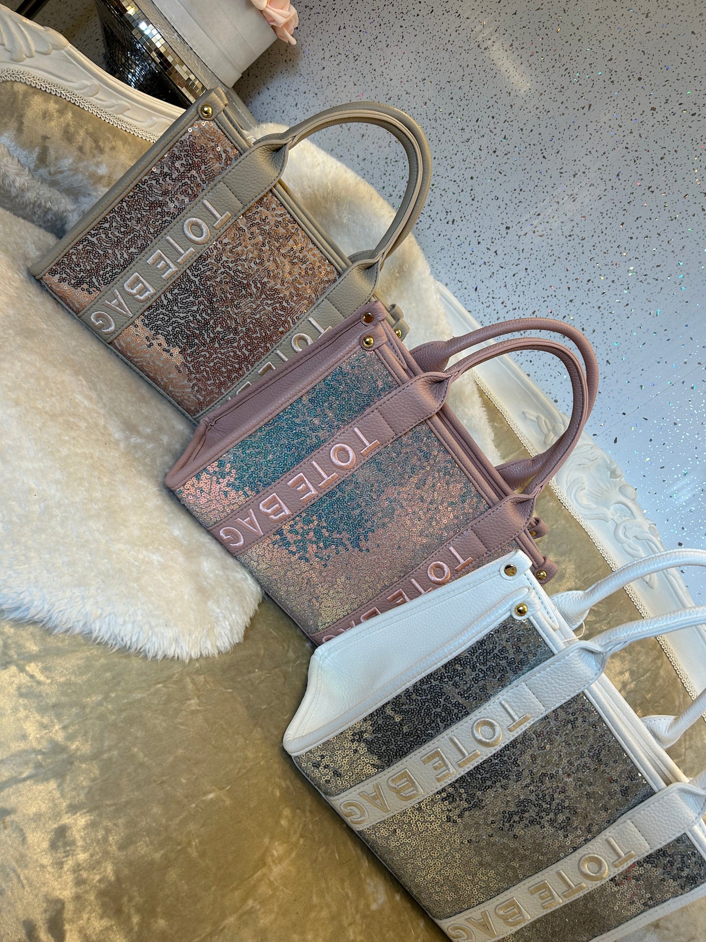 The glitz & glam Sequin embellishes tote bags
