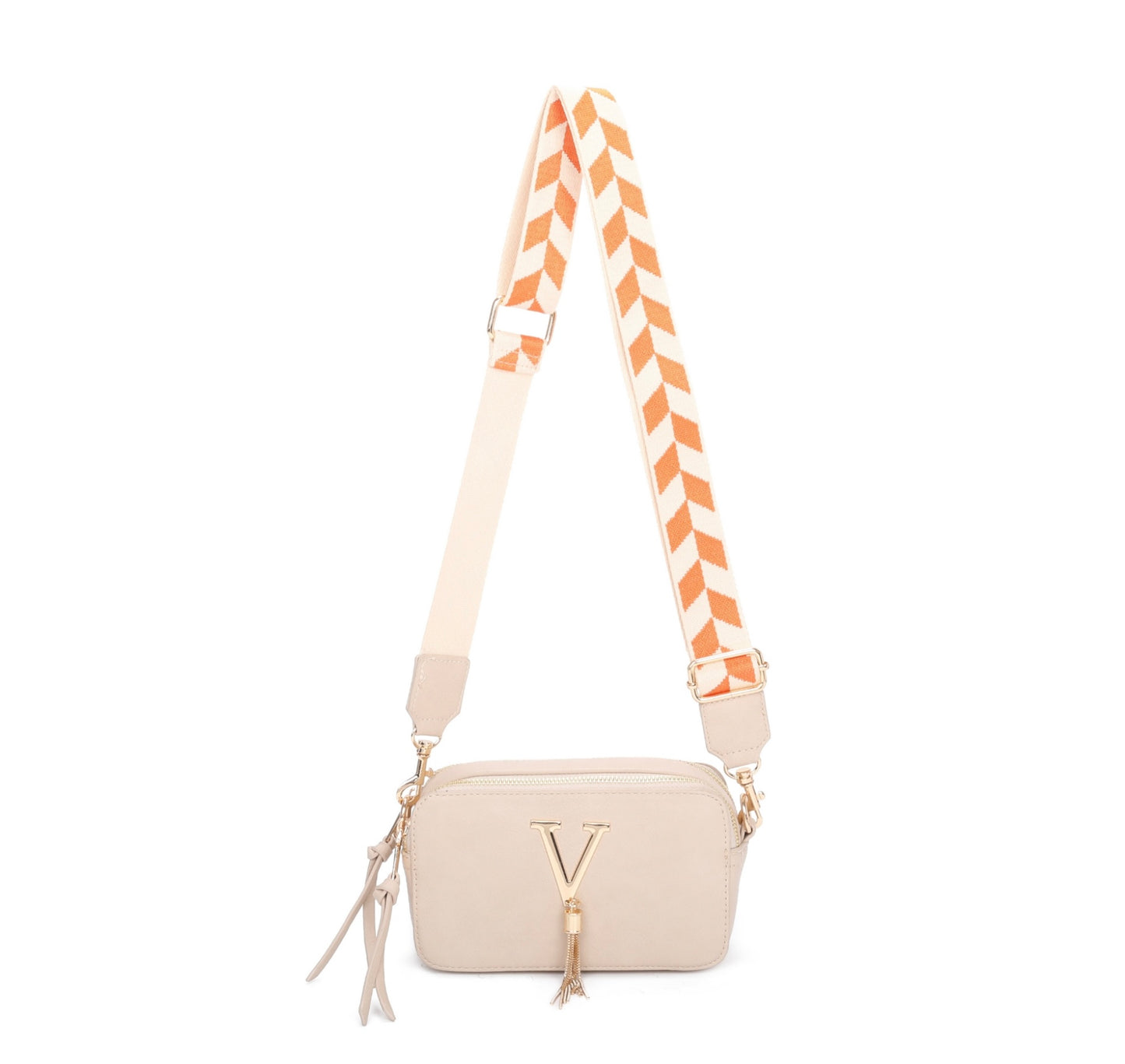Gold detailed v crossbody bag
