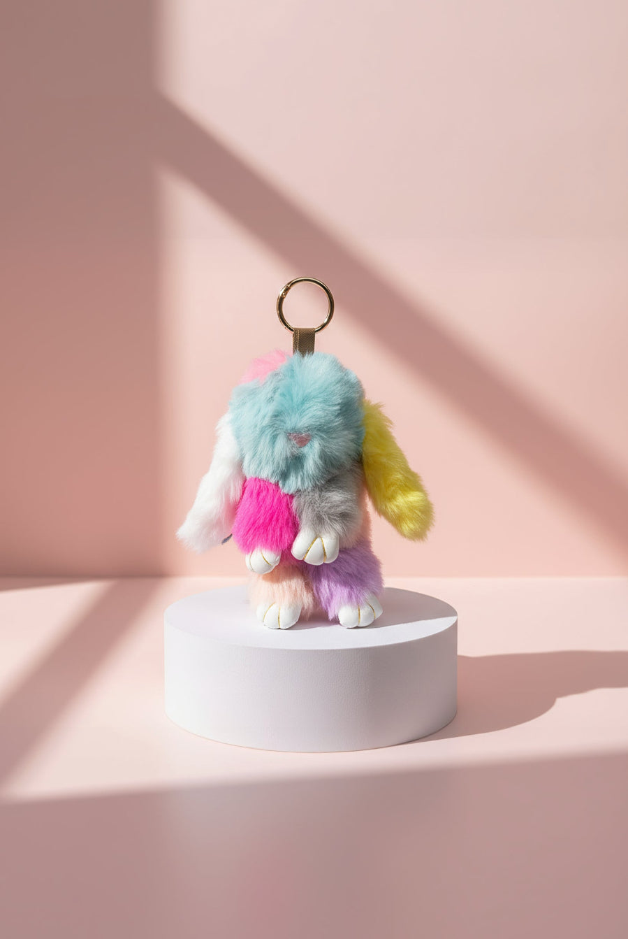 Fluffy Rainbow Bunny Rabbit Key Ring
