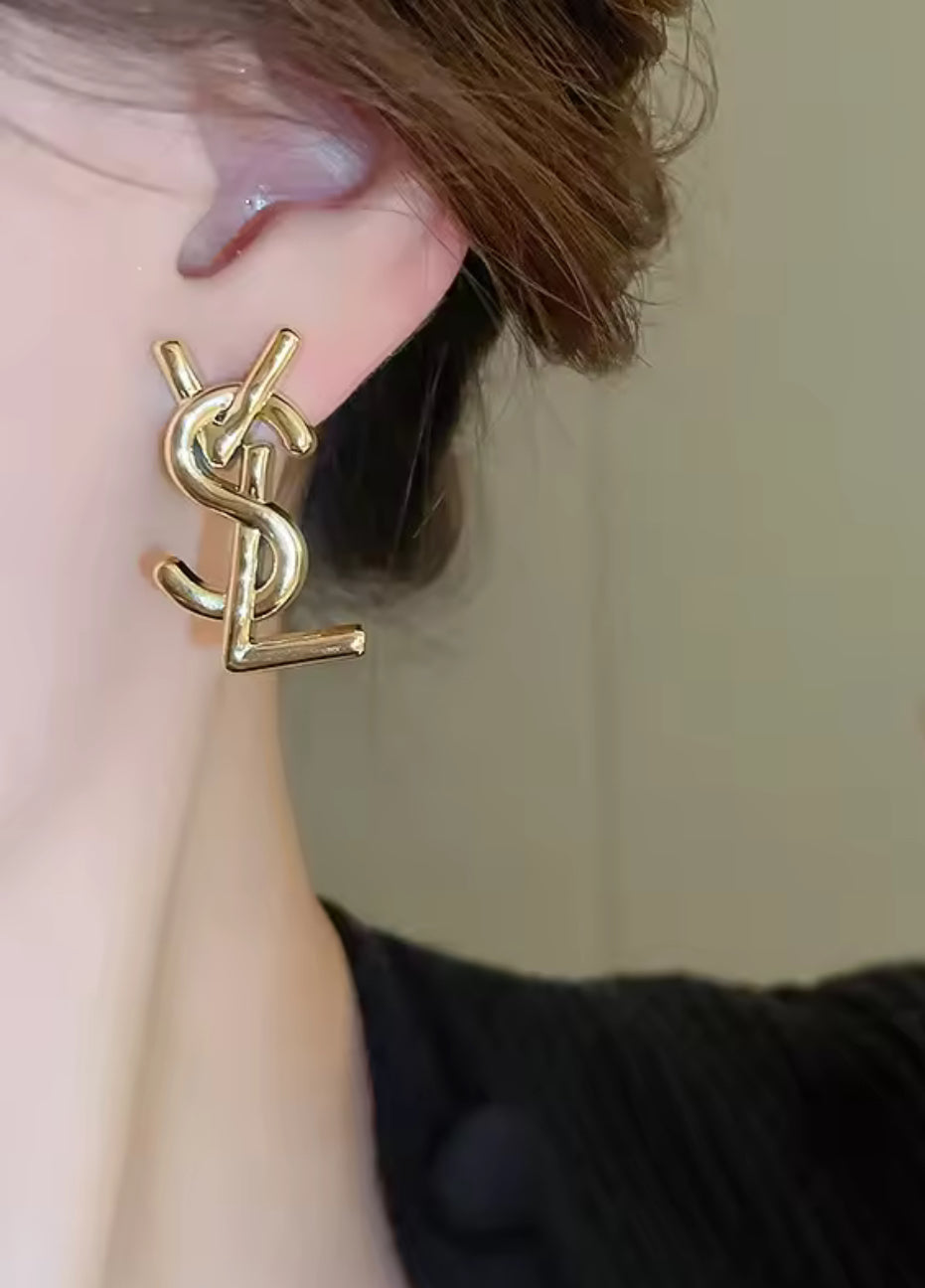Gold letter earrings