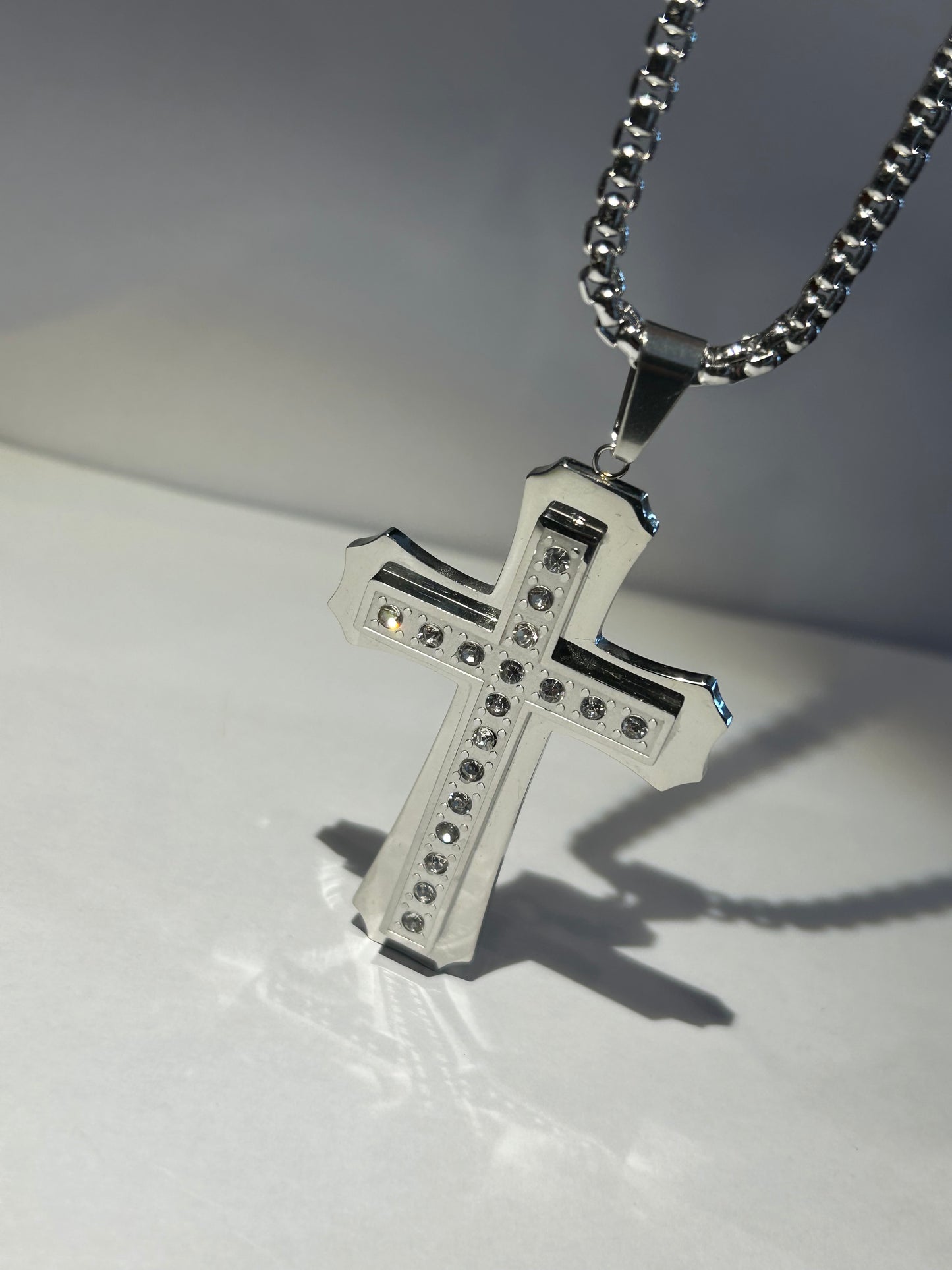 Large chunky crystal cross shaped pendant
