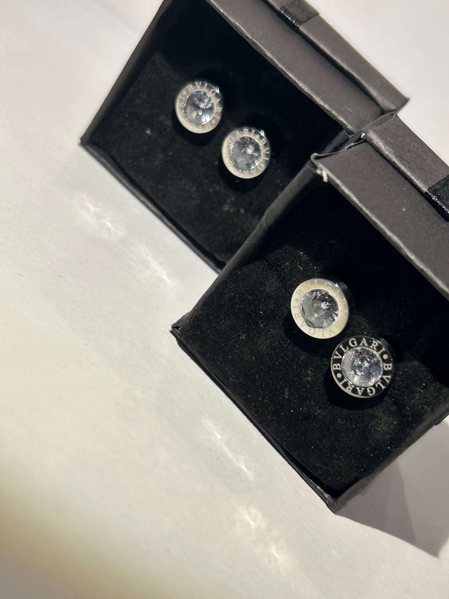 Letter crystal circle silver earrings