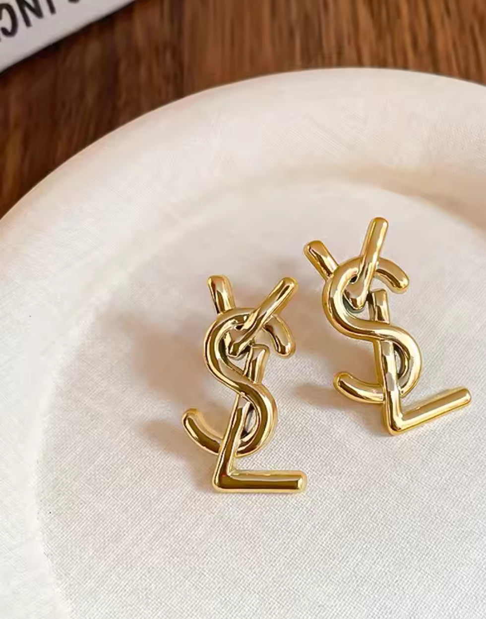 Gold letter earrings
