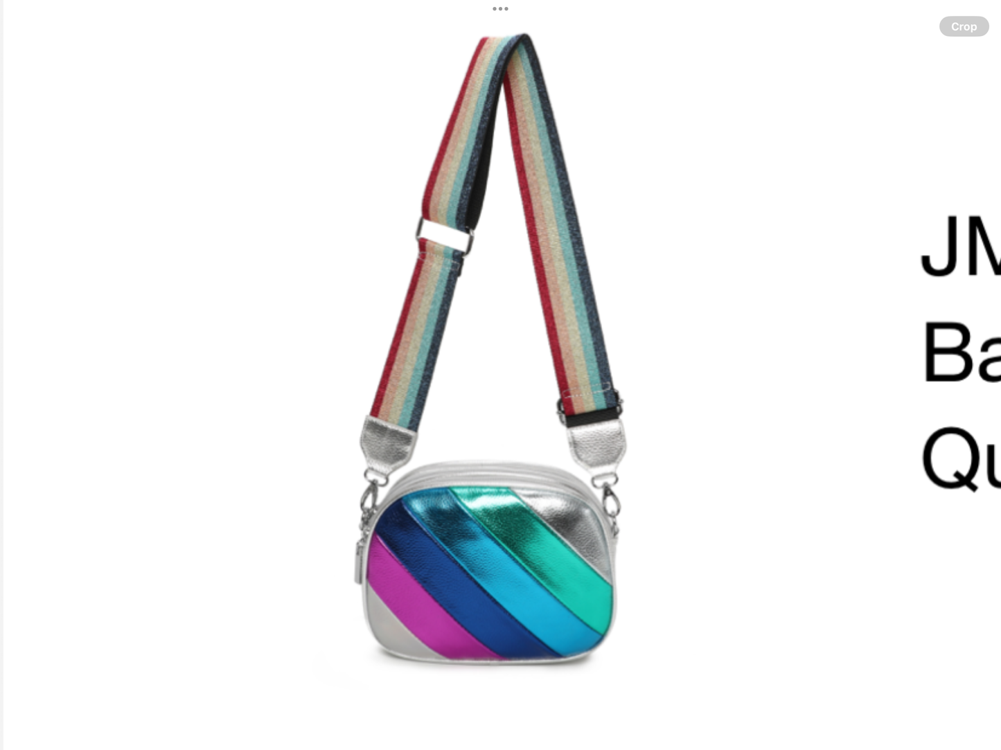 Small silver bag with a colourful strap