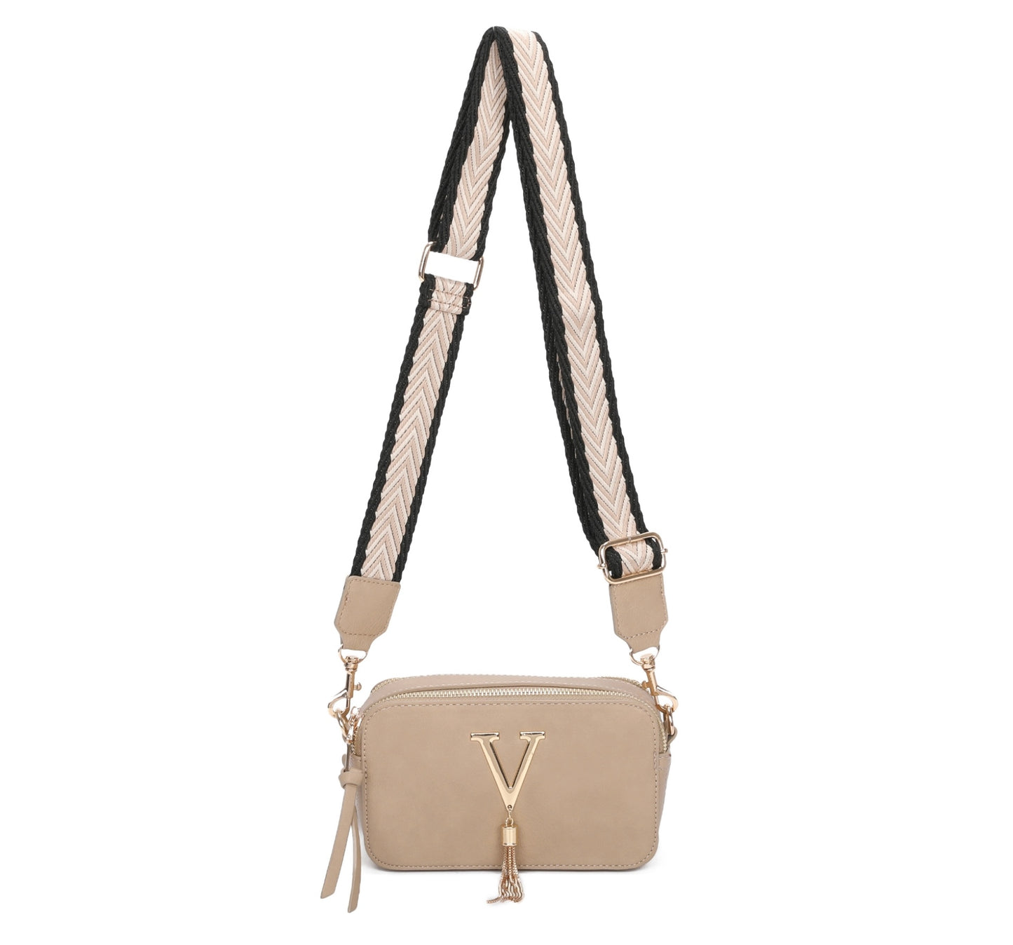 Gold detailed v crossbody bag