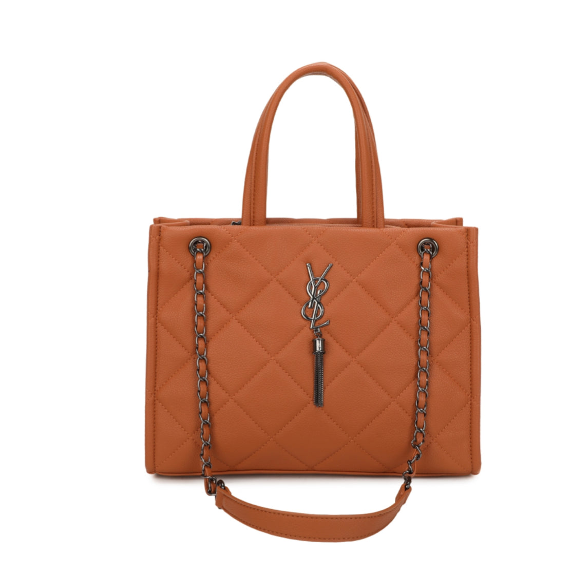 Brown quilted handbag with a chain detail