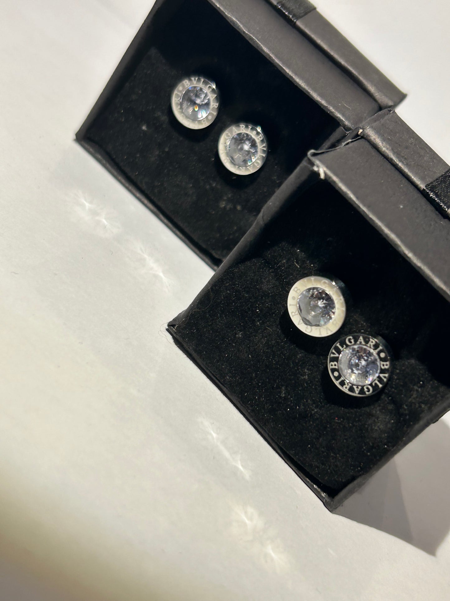 Letter crystal circle silver earrings