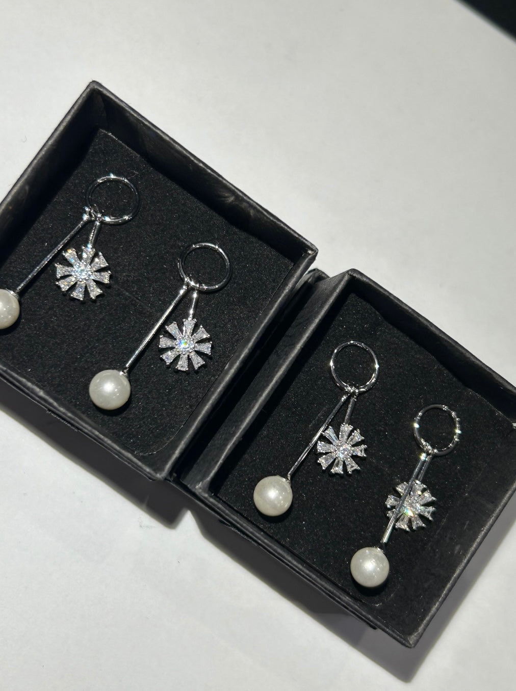 Wedding Earrings Pearl & Crystal Flowers