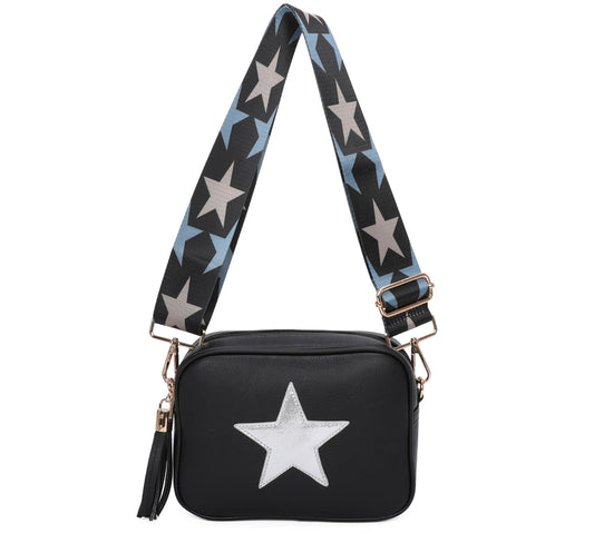 Black crossbody bag with star detail