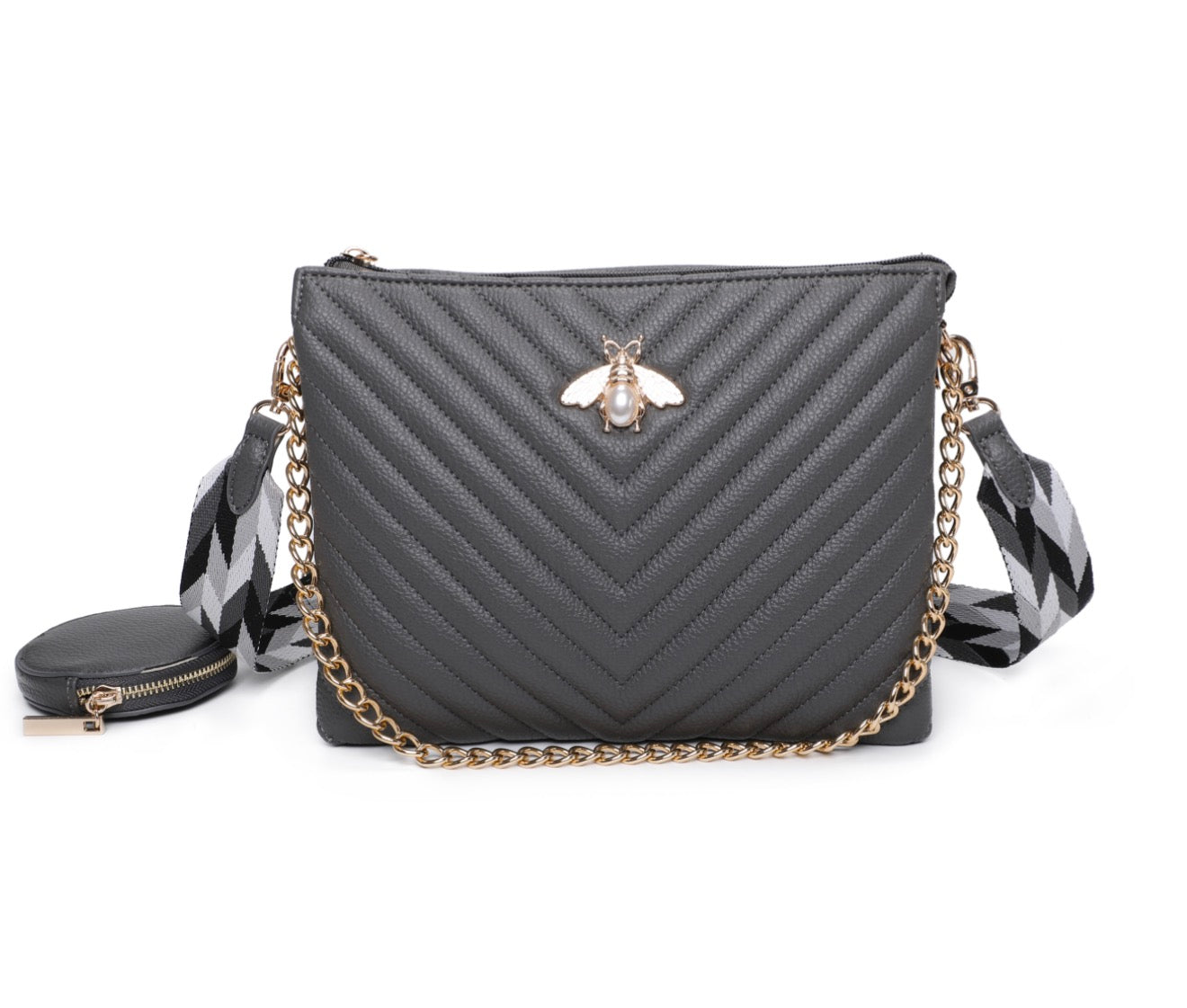 Gold bee detailed crossbody bag with chain strap
