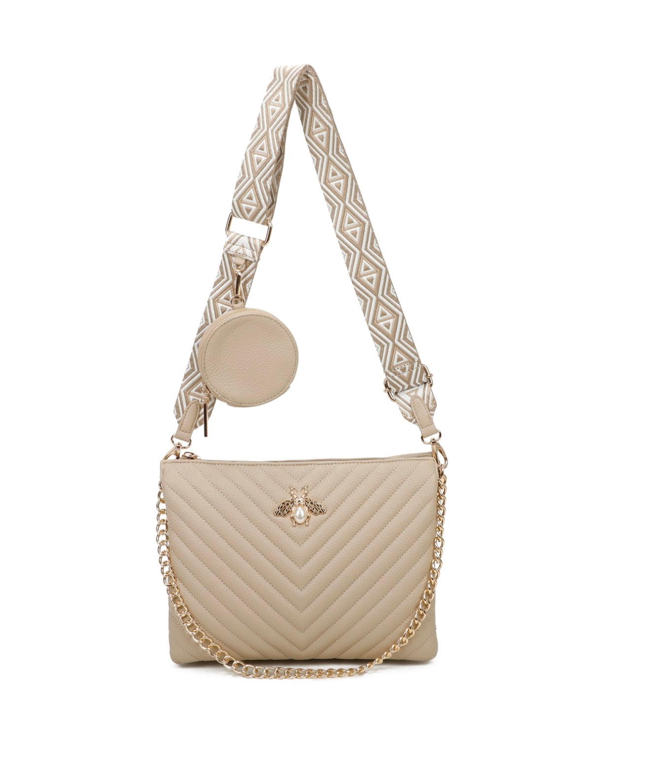 Gold bee detailed crossbody bag with chain strap