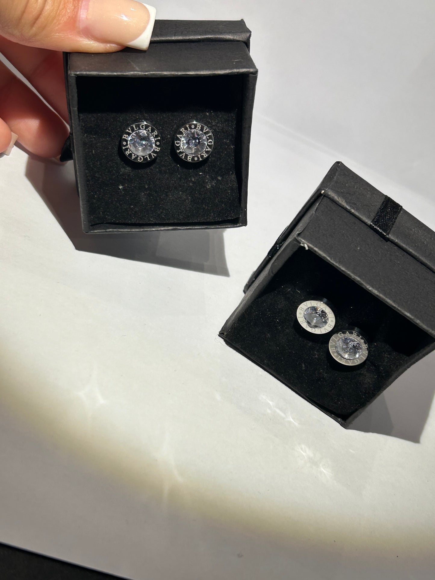 Letter crystal circle silver earrings