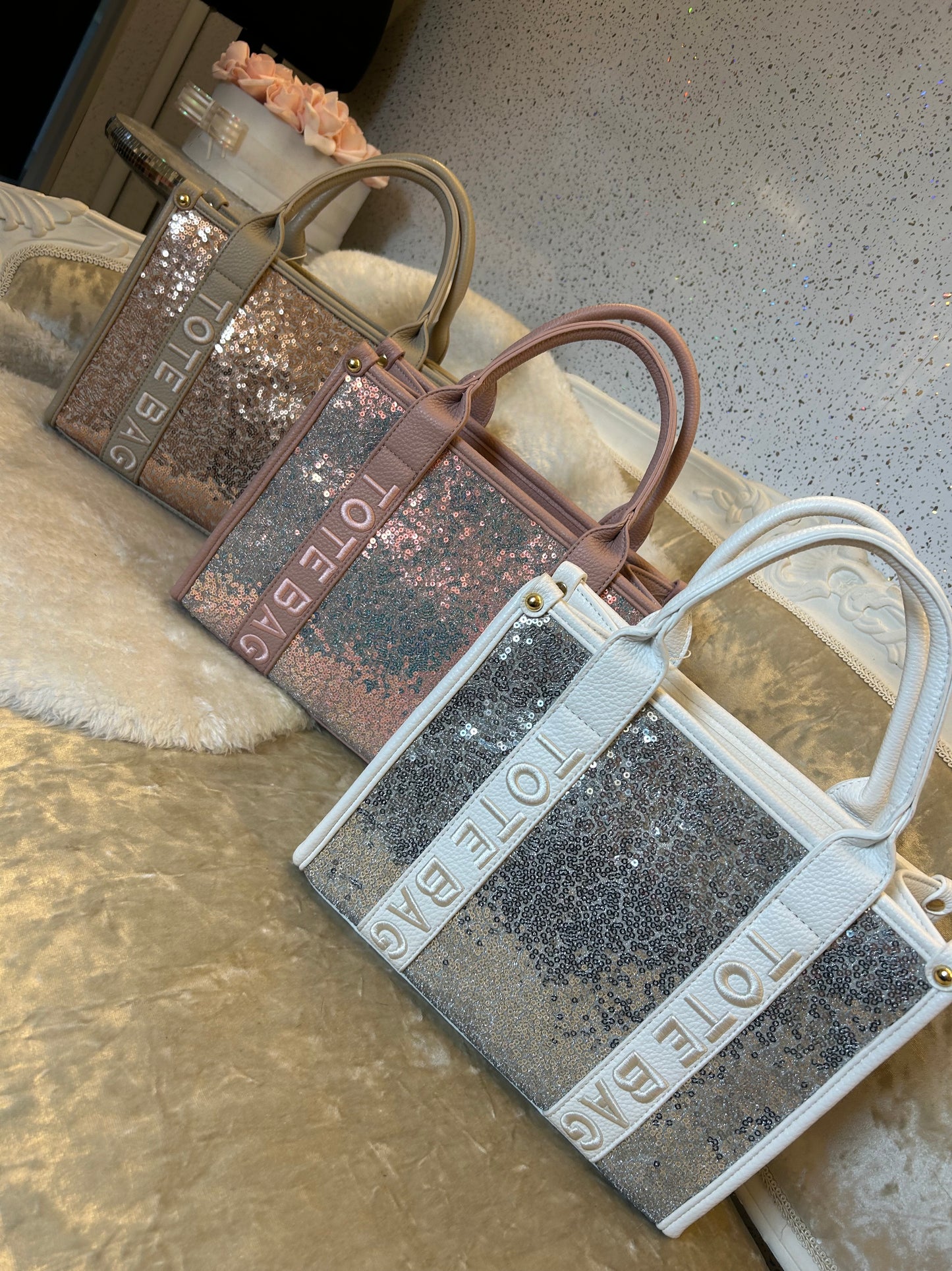 The glitz & glam Sequin embellishes tote bags
