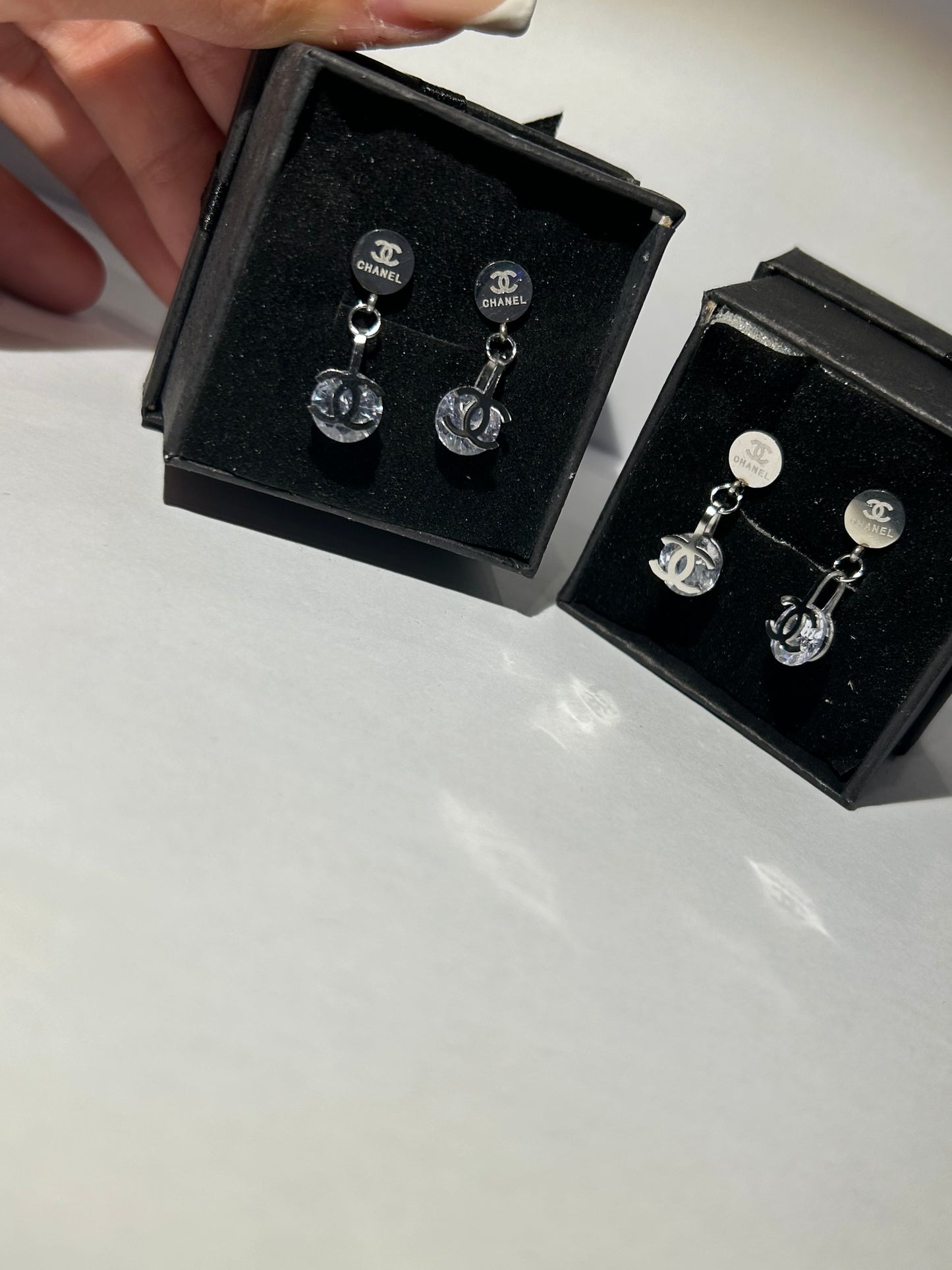 Crystal letter dangle earrings