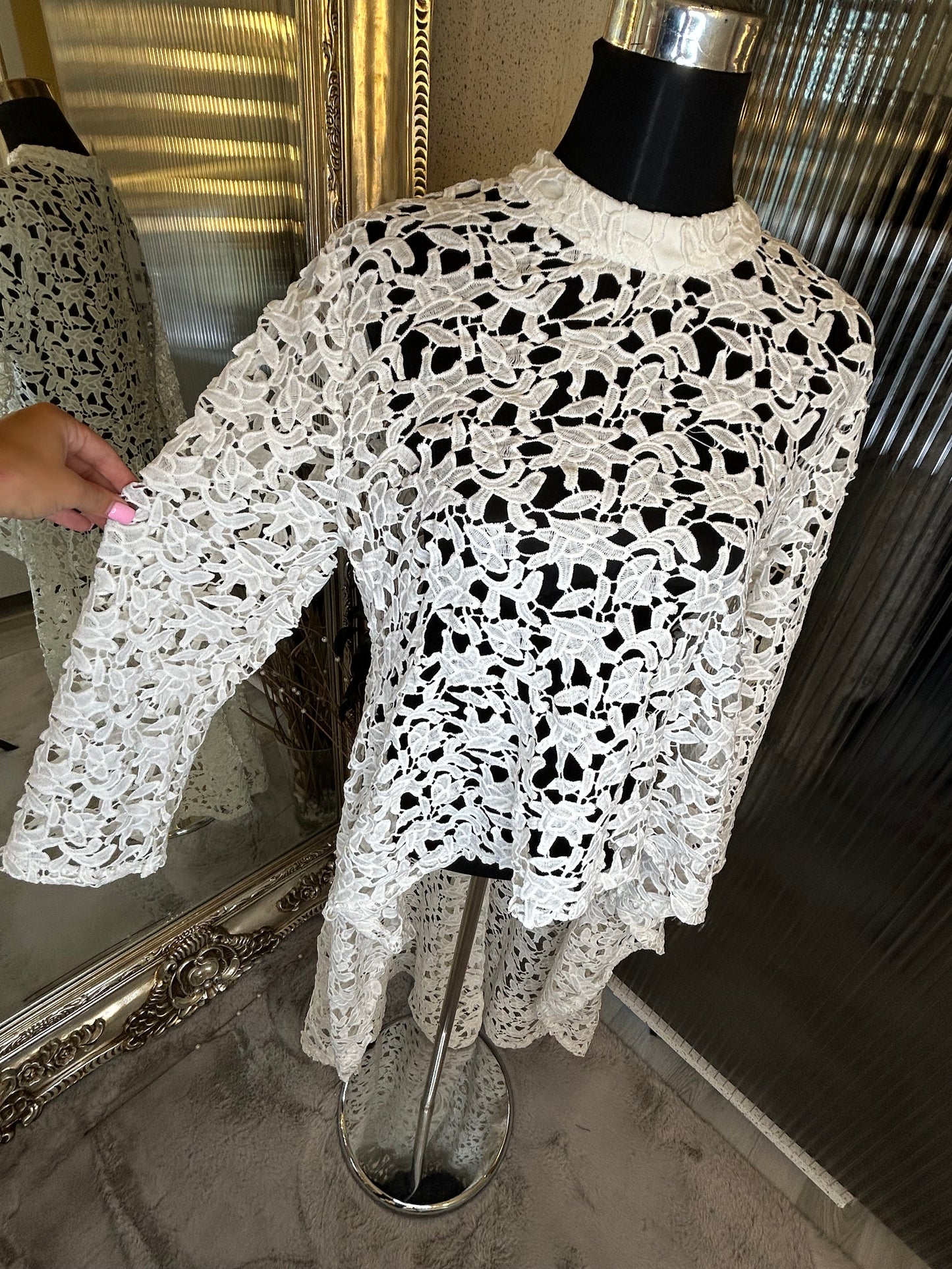 White Lace Long Sleeve Top