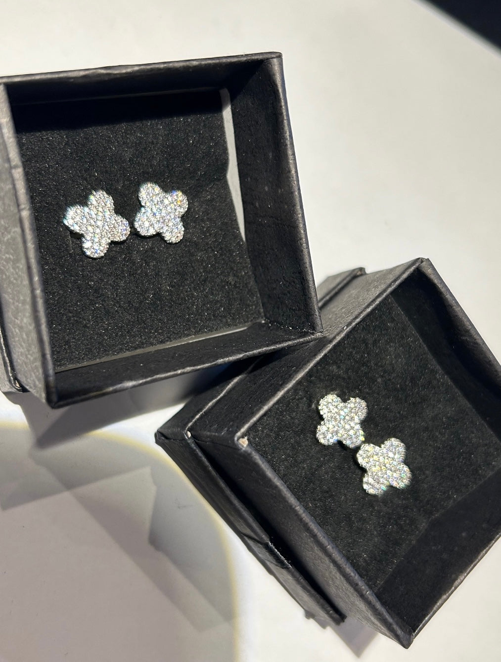 Silver crystal cuff clover clip on earrings