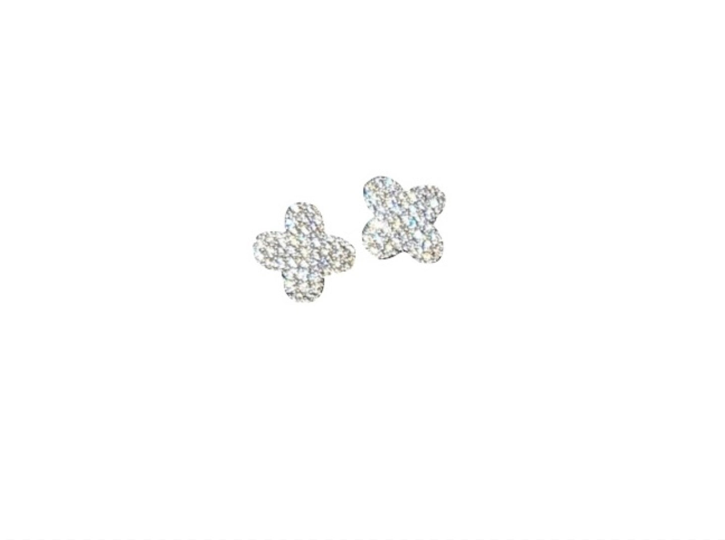 Silver crystal cuff clover clip on earrings