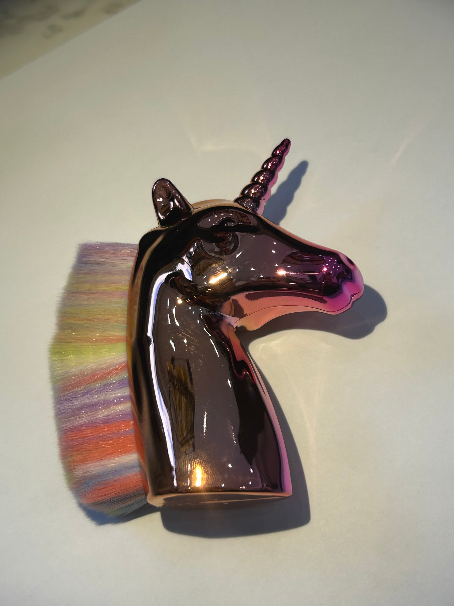 Pink unicorn shape holographic nail dust brush