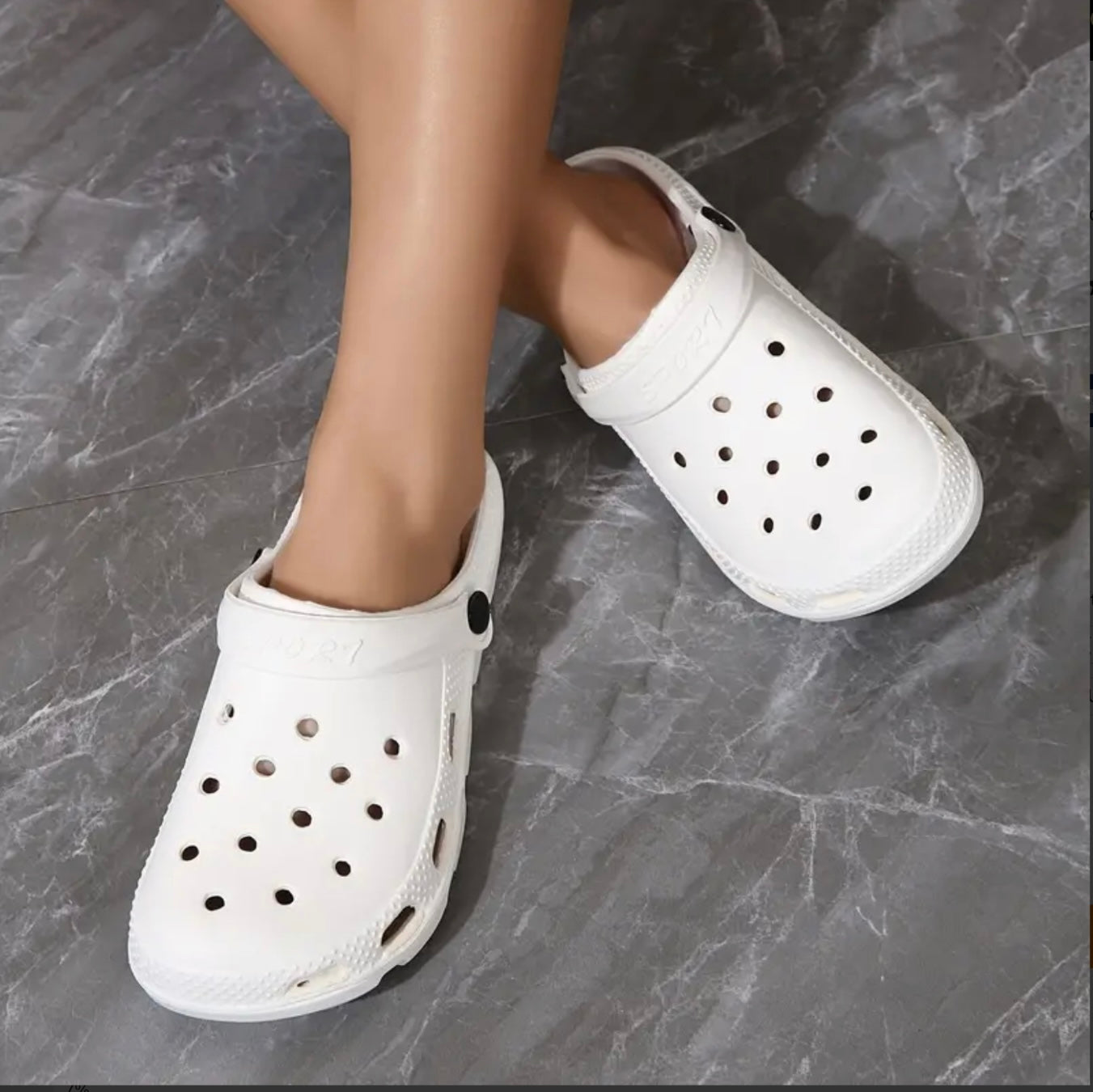 White clog style slider sandals
