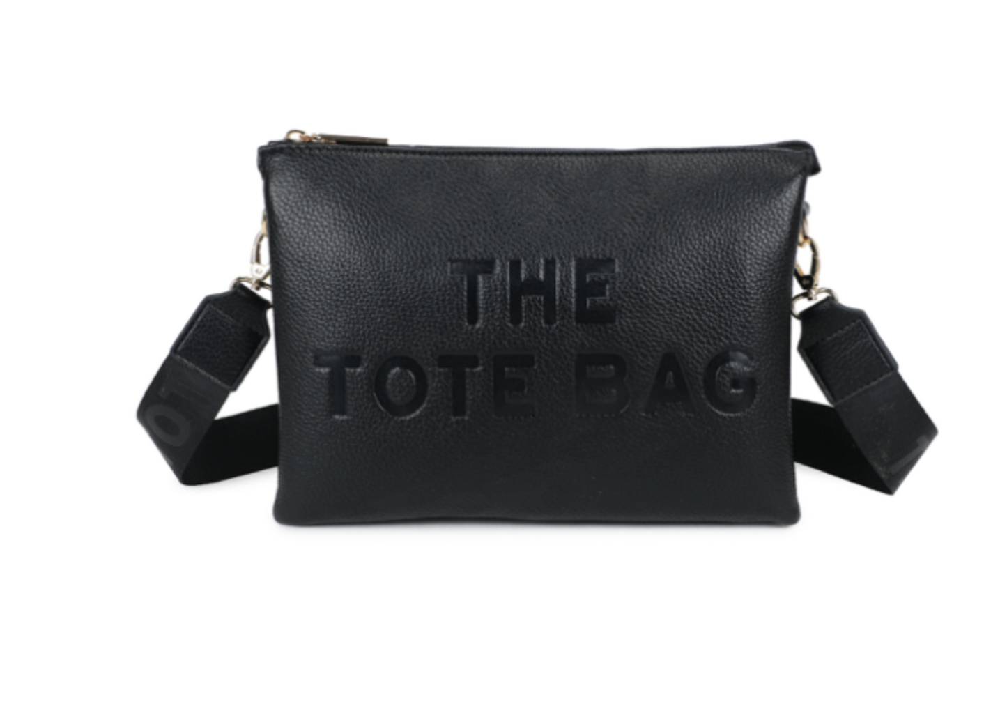 Tote crossbody bag with text strap