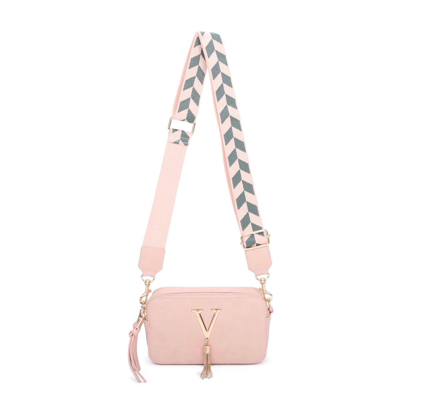 Gold detailed v crossbody bag
