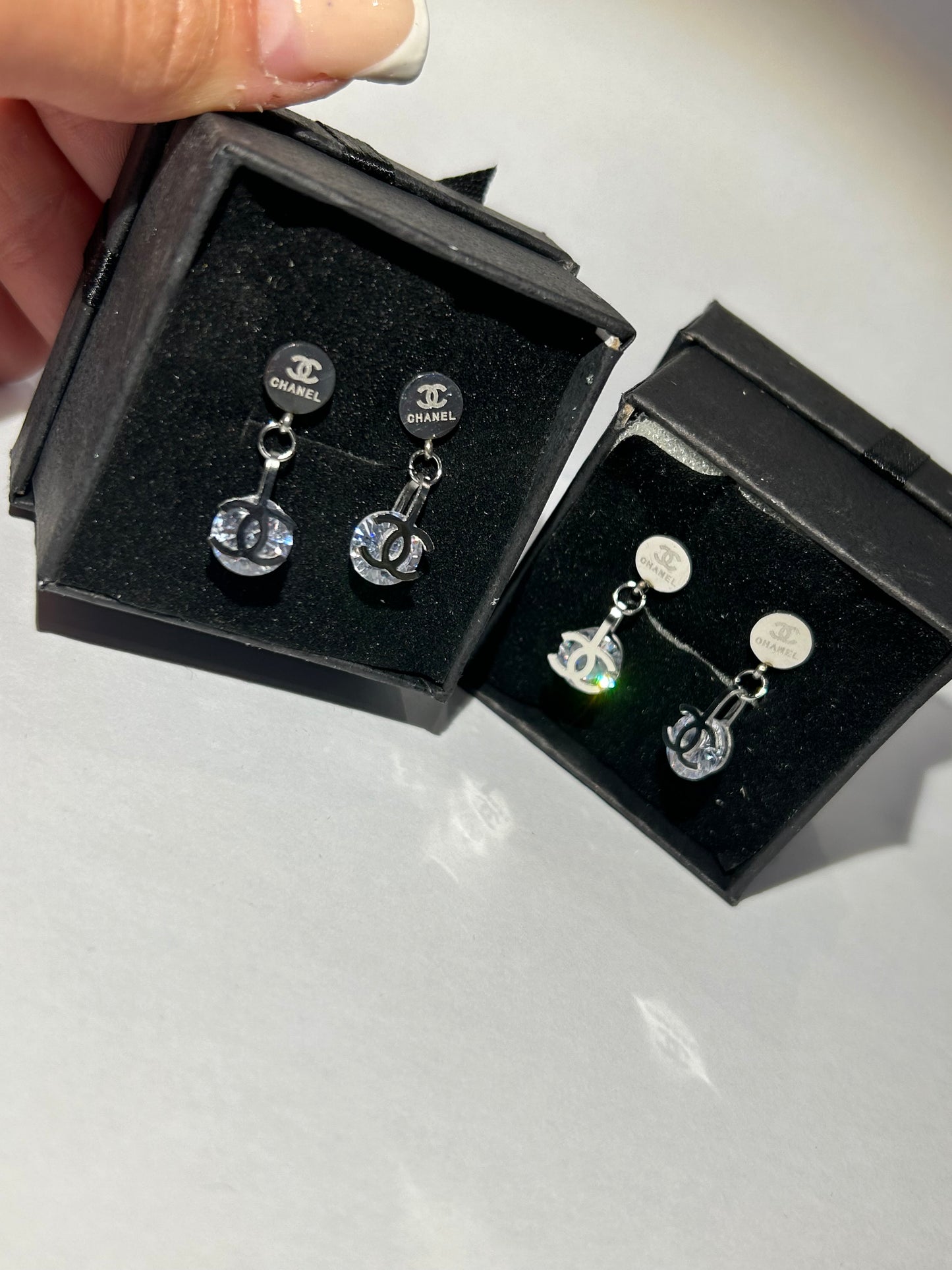 Crystal letter dangle earrings