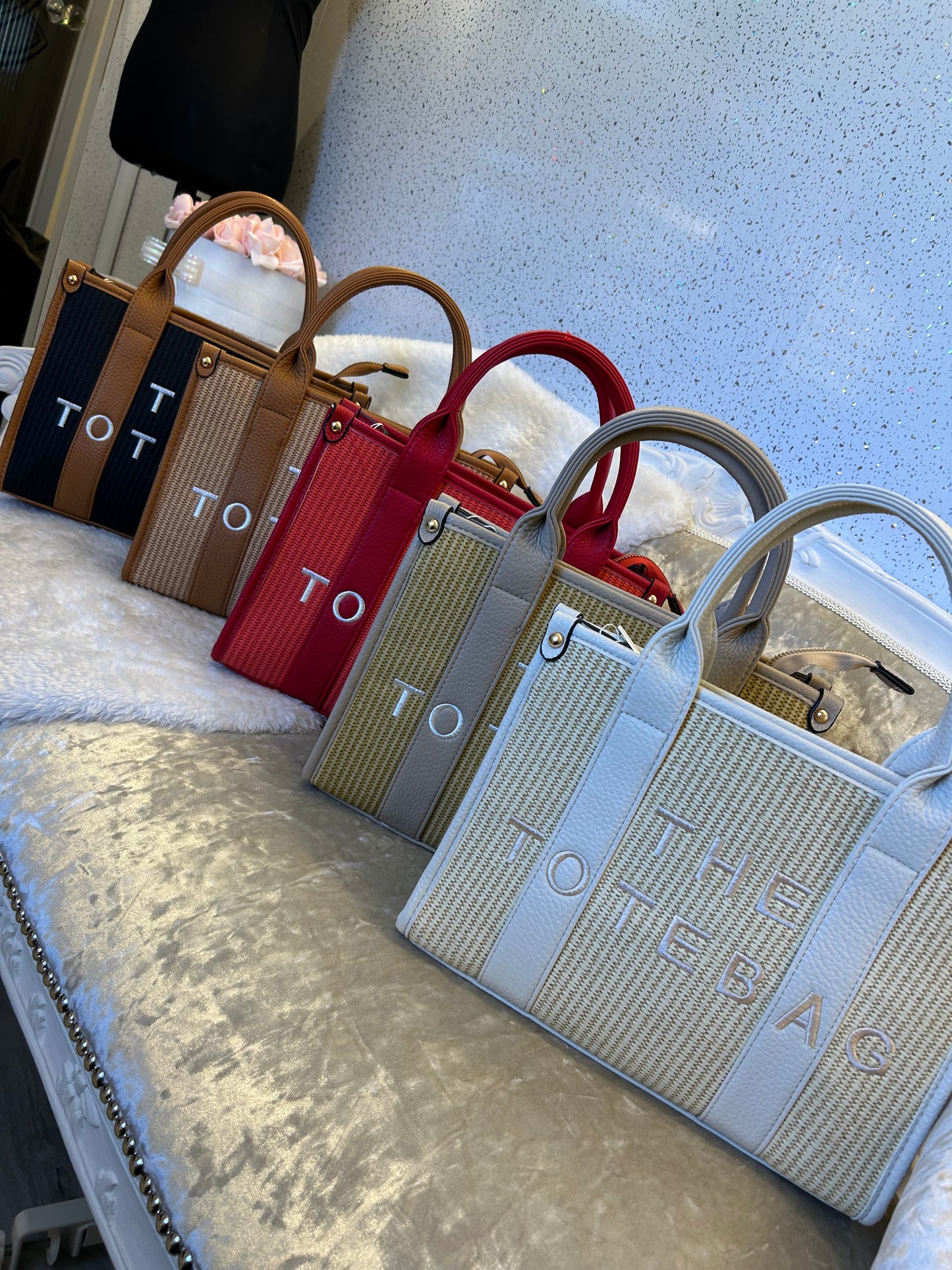 Colourful tote bags hessian style