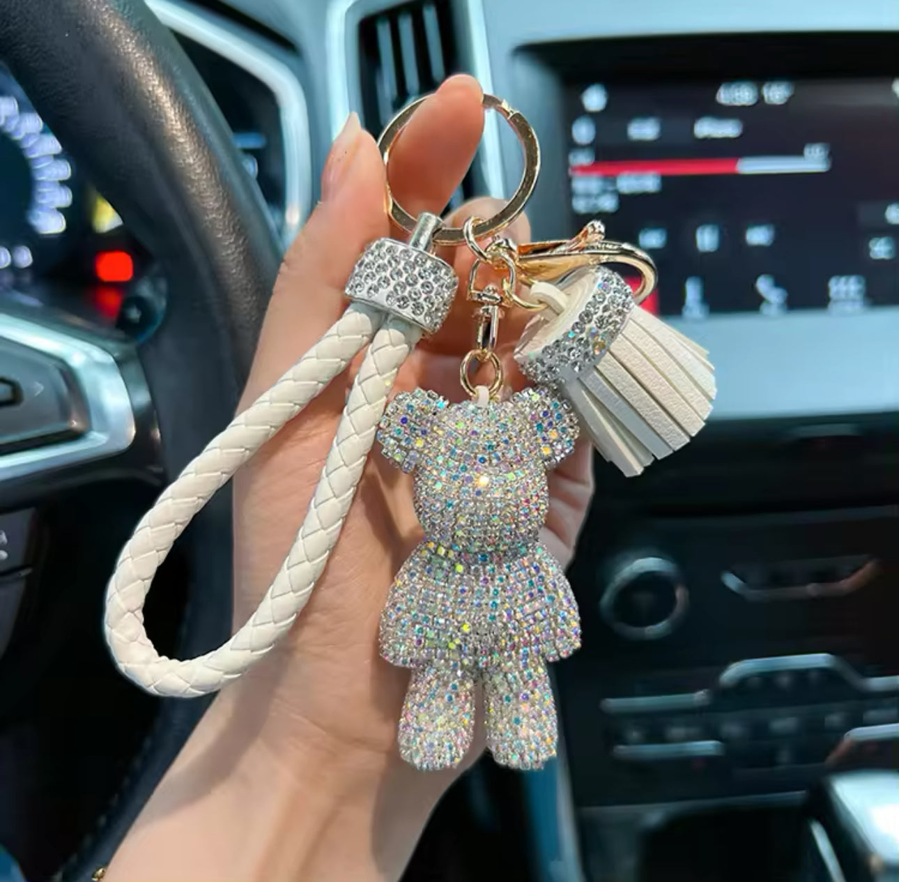 Teddy Crystal Studded small bear Key Chain cute Dynamic Rope Tassel car Key ring