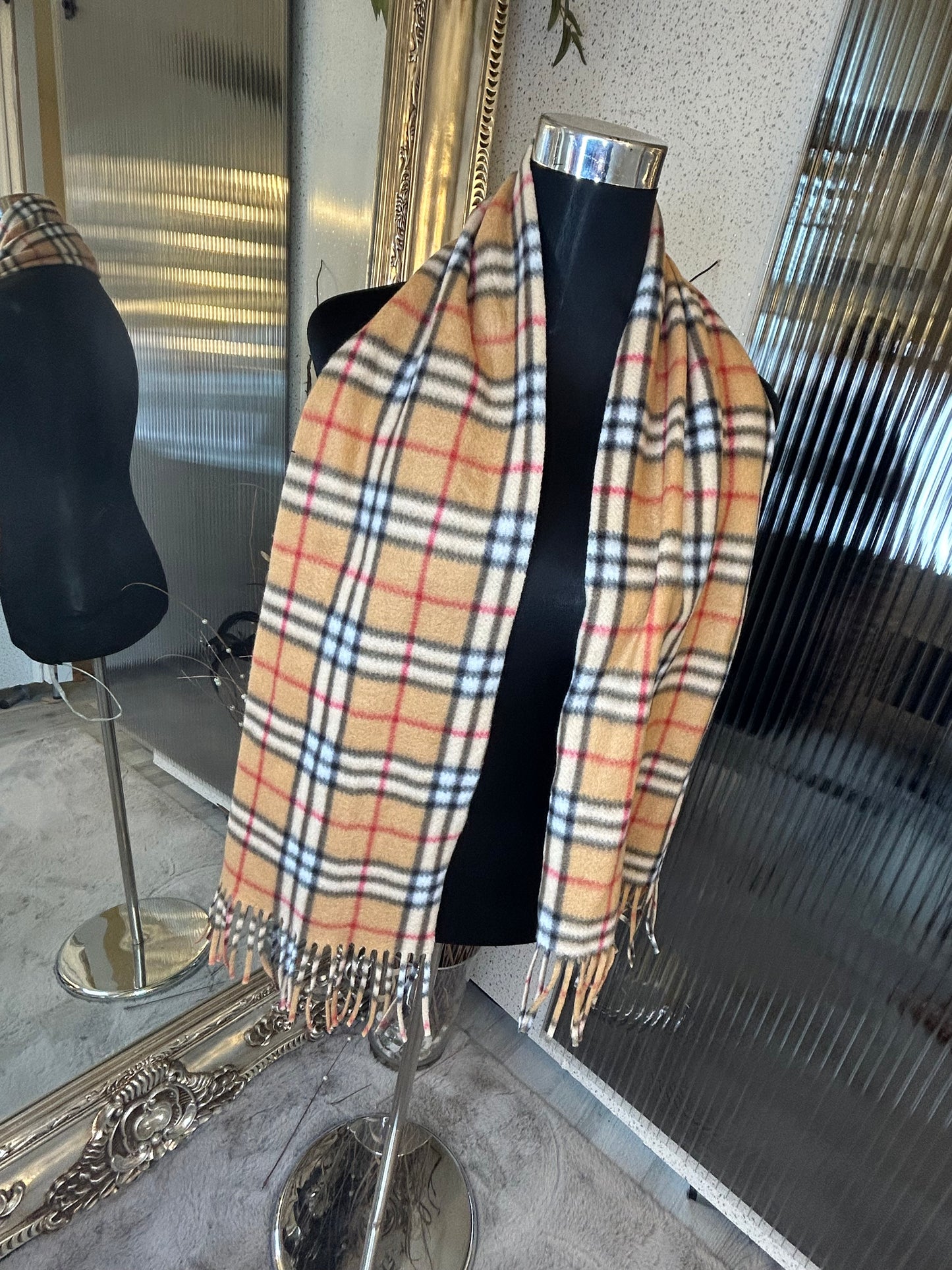 Brown checked detail scarf with tassels