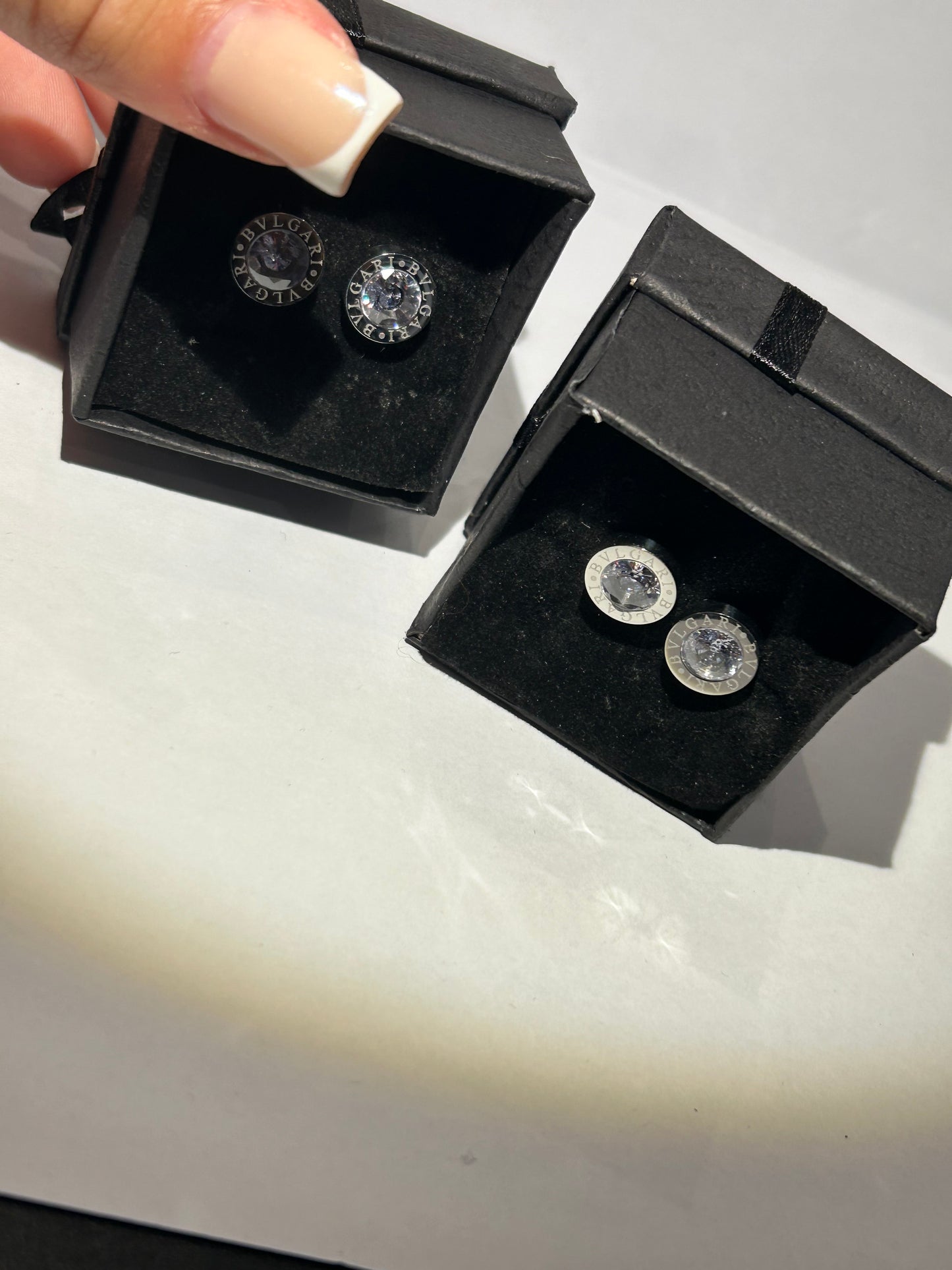 Letter crystal circle silver earrings