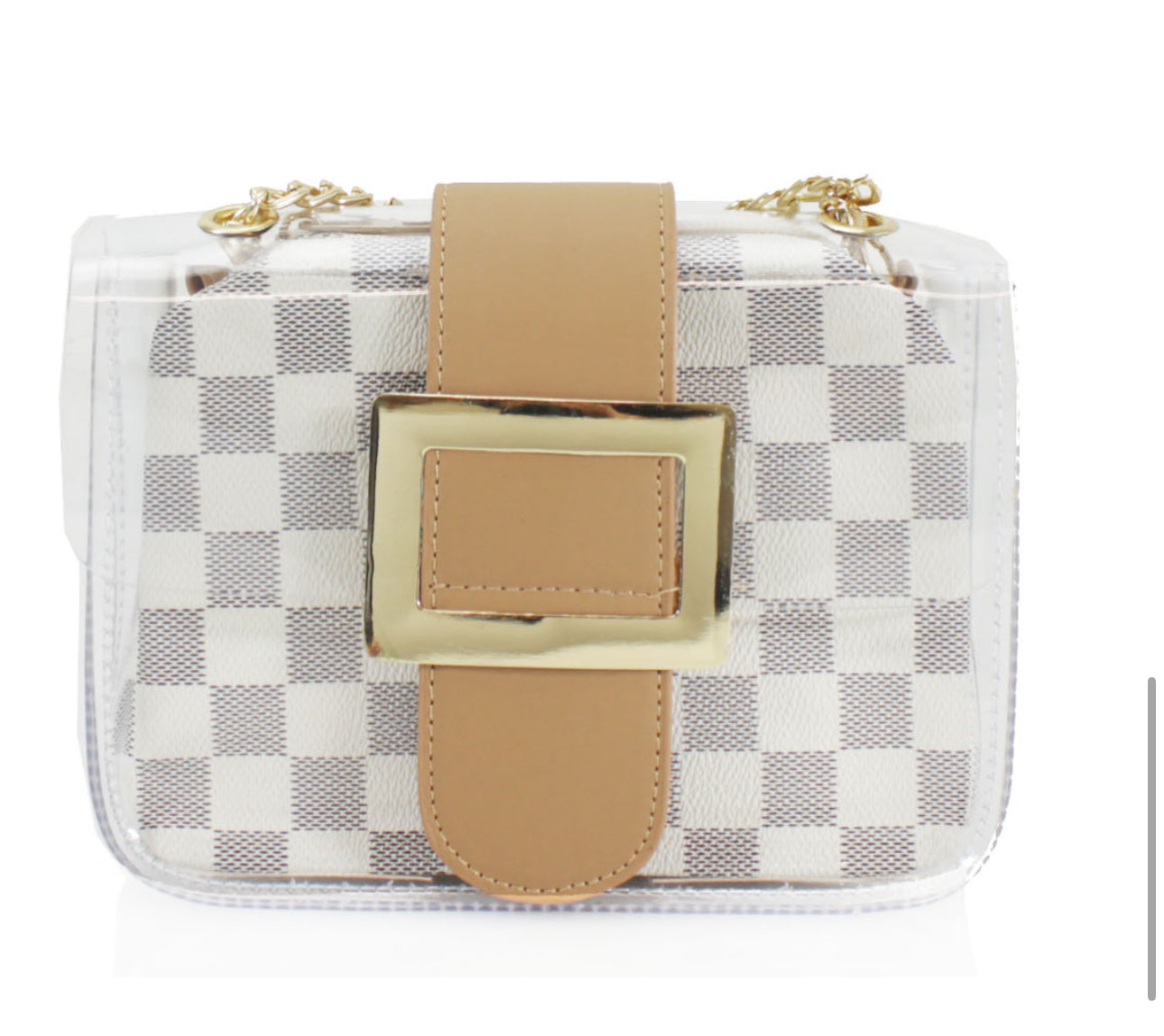 Checked transparent two in one crossbody chain strap bag