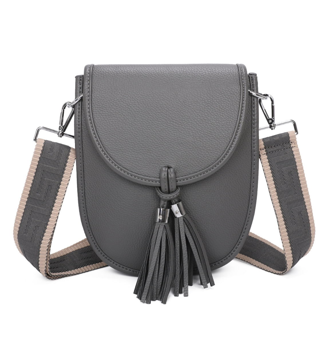Gray crossbody bag with a tassel