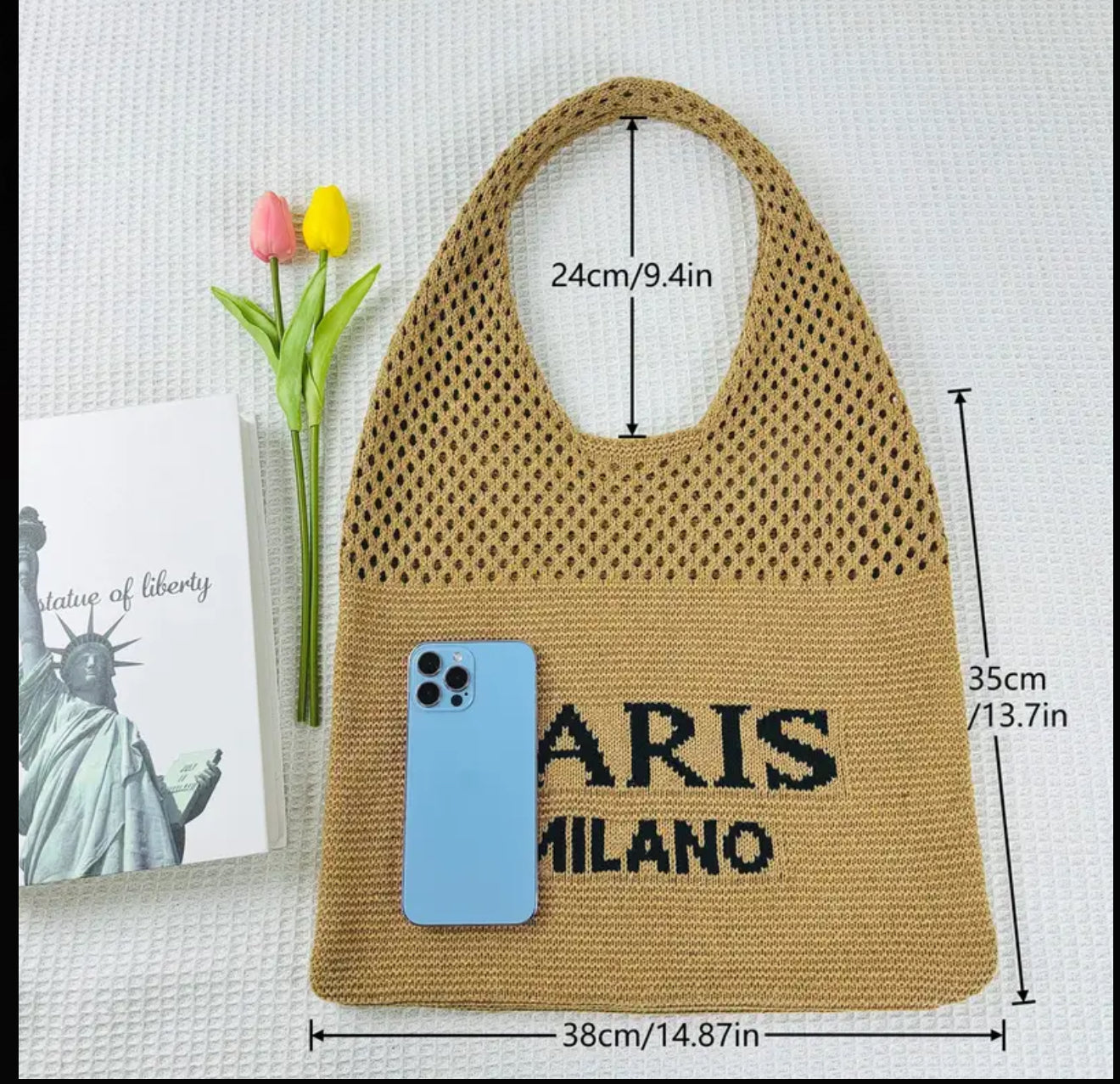 Paris Milano Crochet Tote Bag Beige