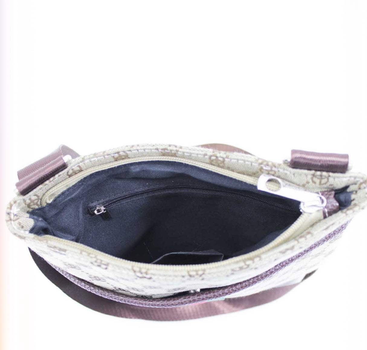Open pouch with zipper showing inside lining
