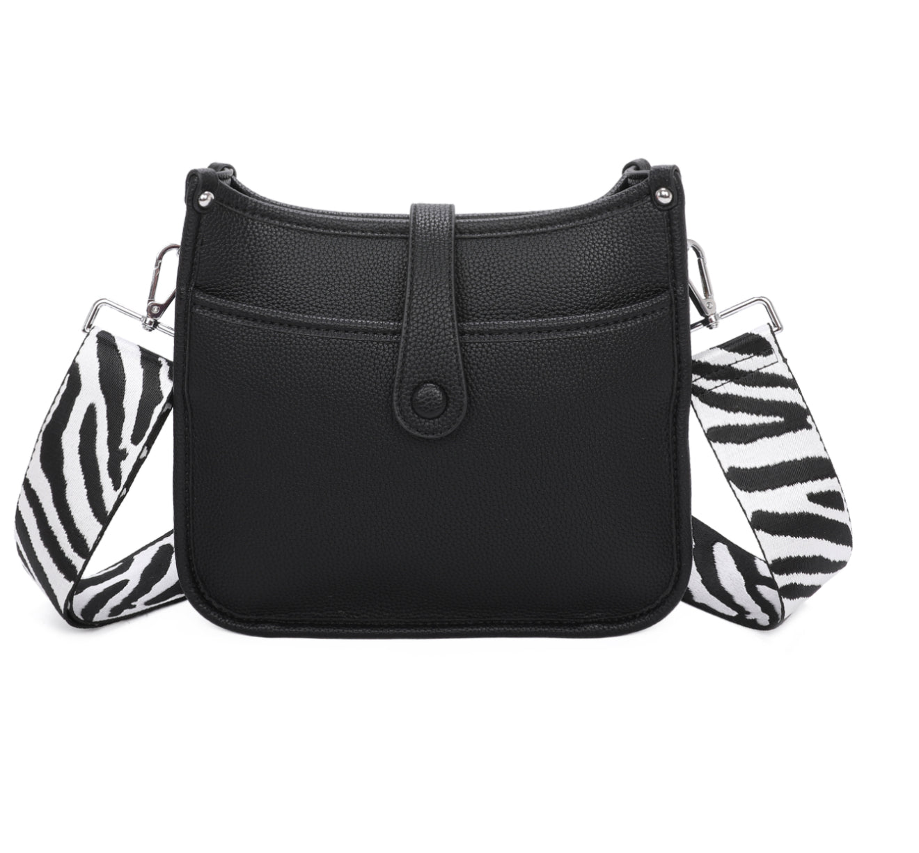 Black handbag with zebra print straps
