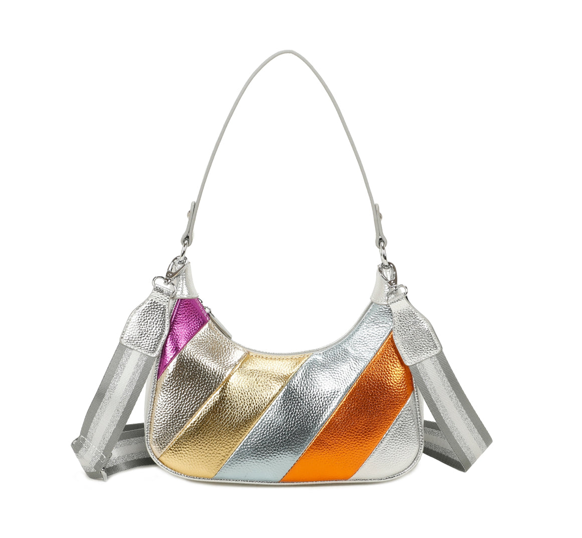 Multicolored handbag with silver strap