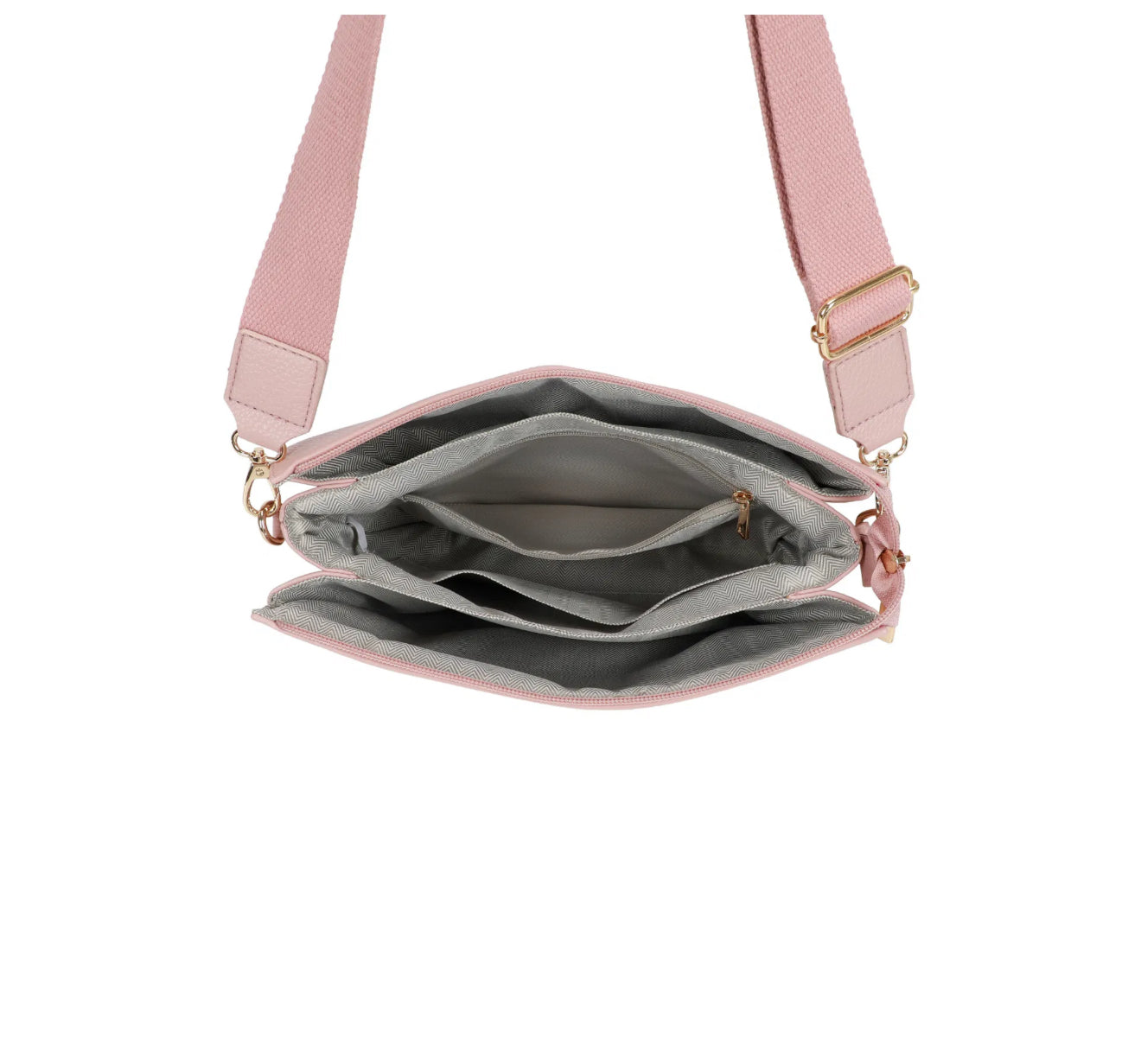Pink crossbody bag with a gold clasp