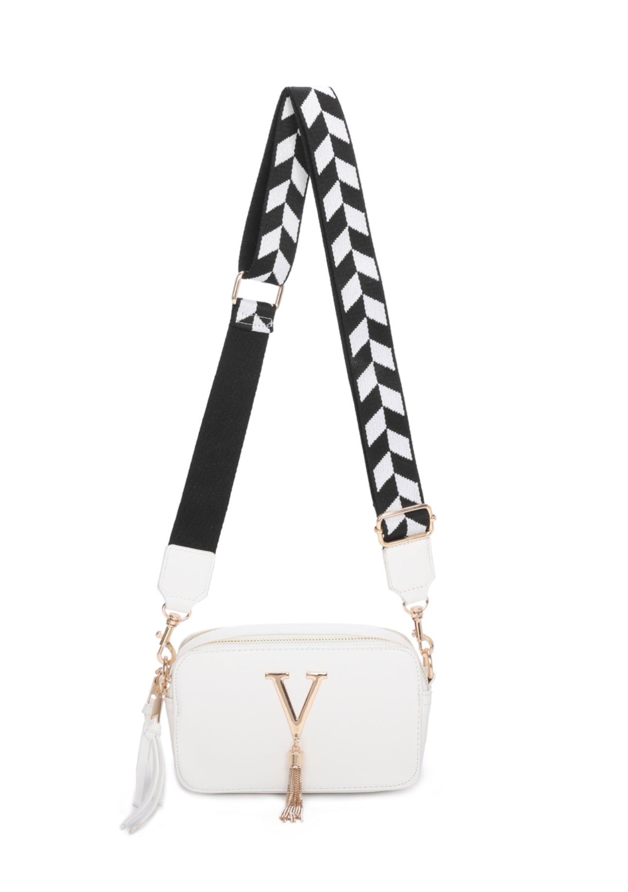Gold detailed v crossbody bag