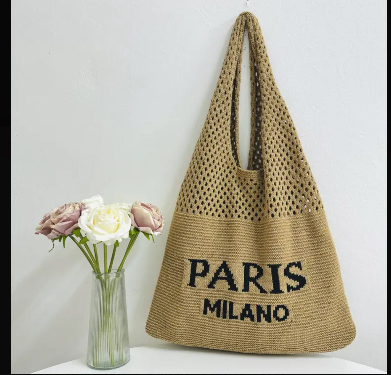 Paris Milano Crochet Tote Bag Beige