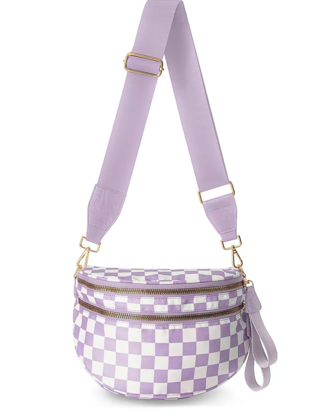 Women’s fashionable checkerboard pattern zipper crossbody bag - lilac