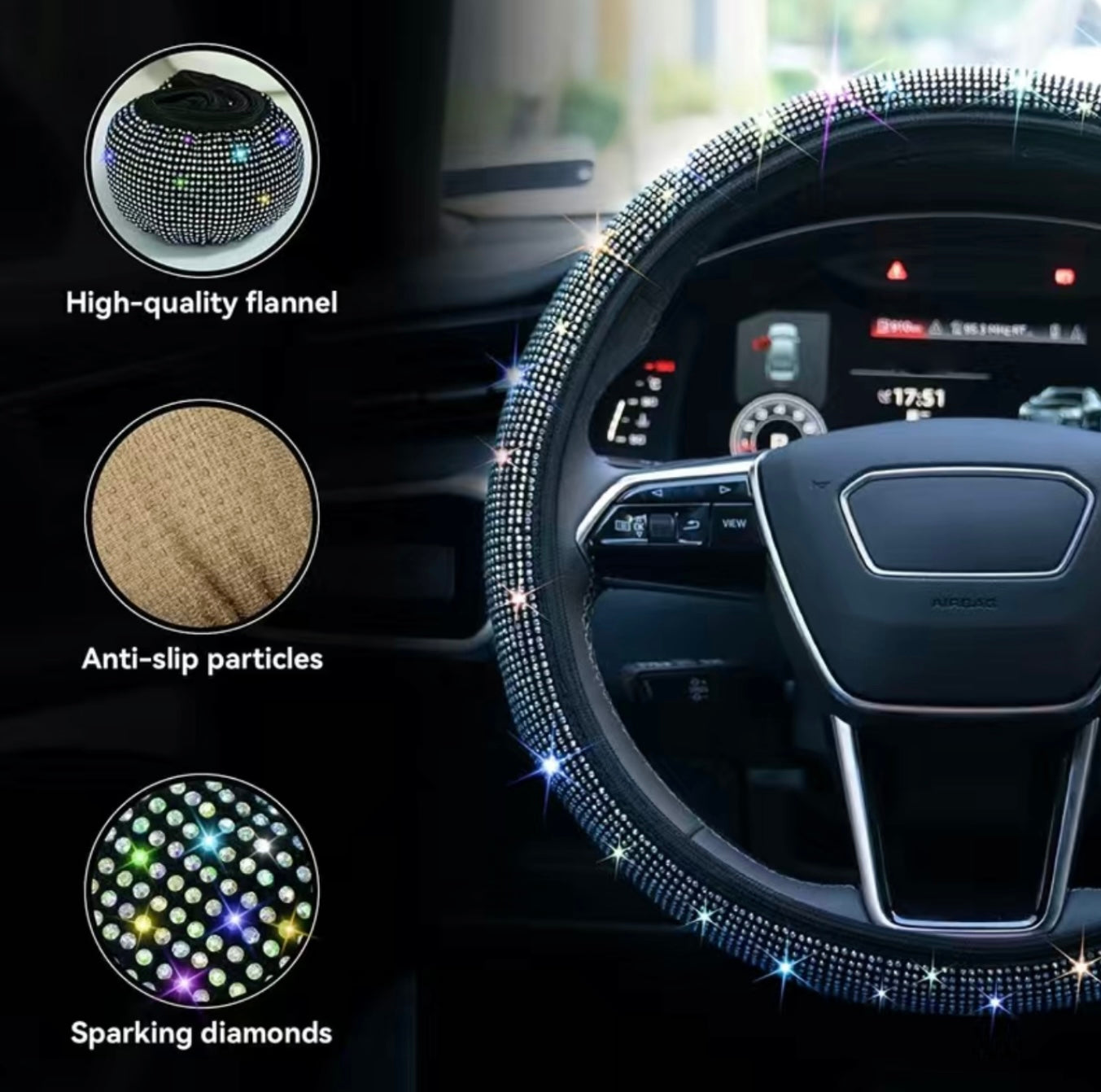 Bling crystal full diamanté steering wheel cover