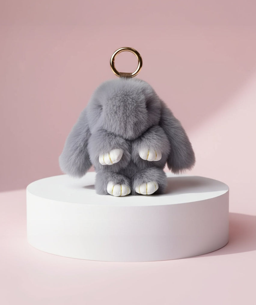 Dark grey bunny teddy keyring 