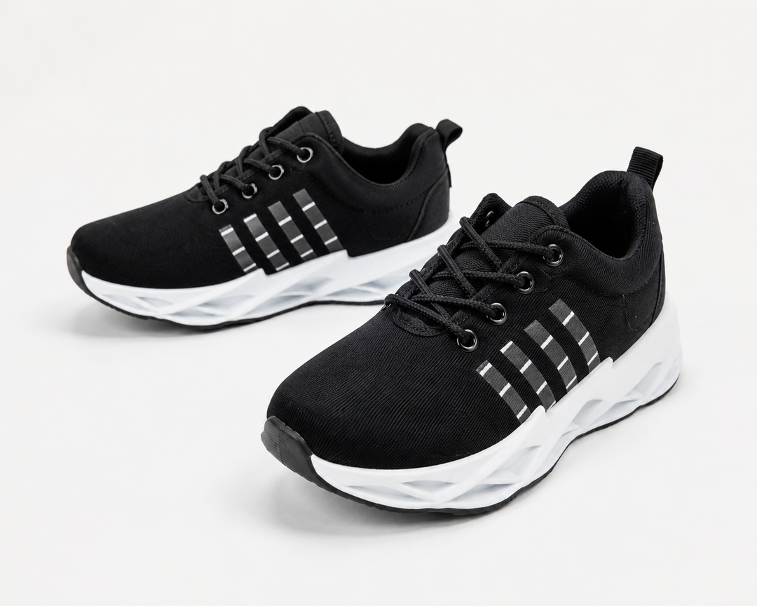 Kids black lace-up trainers with white stripe detail 