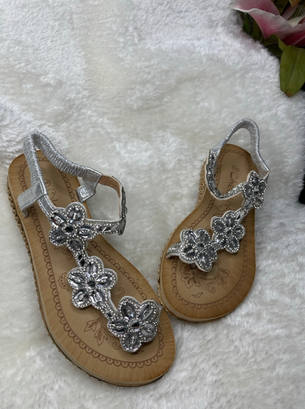 Silver toe post sandals - just pull on