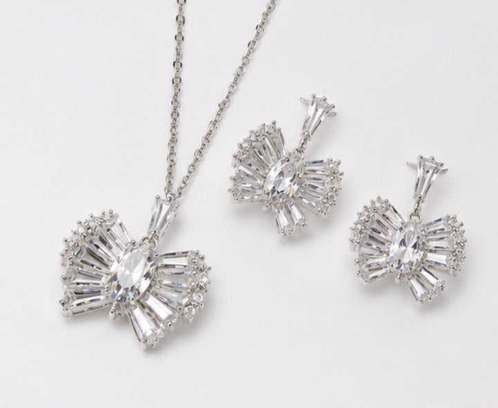 Silver crystal statement necklace and matching earring set 