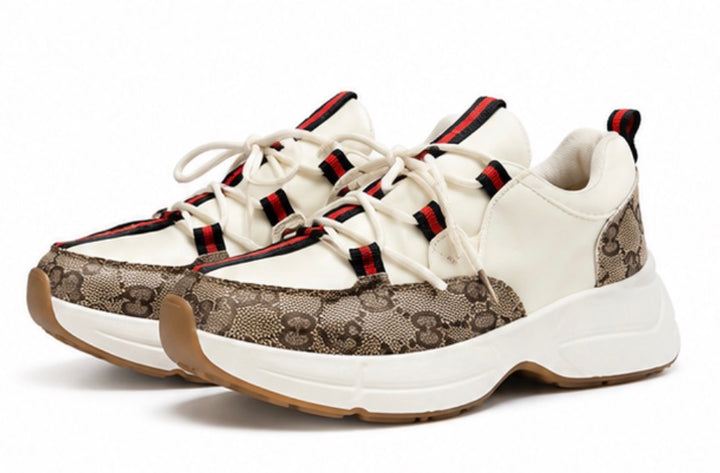 Beige stripe trainers