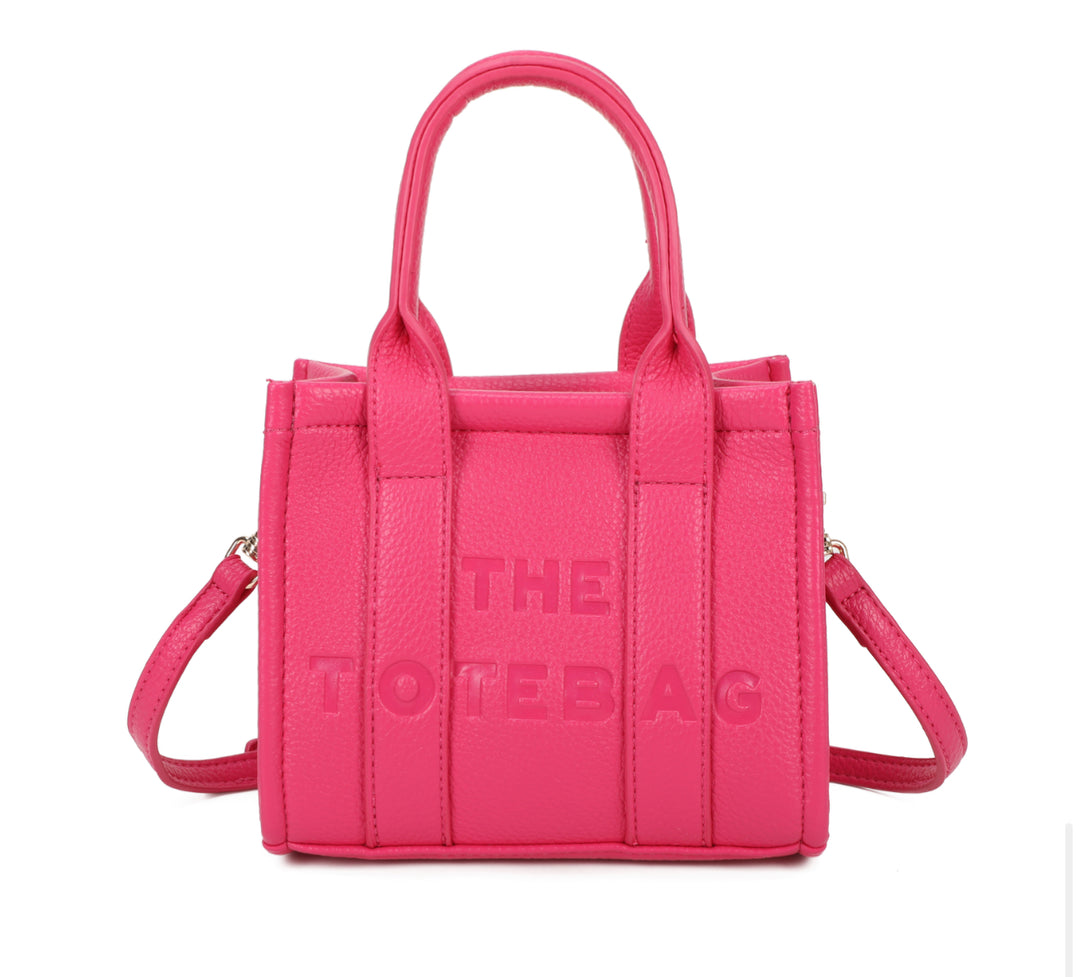 A fuchsia mini tote bag with &