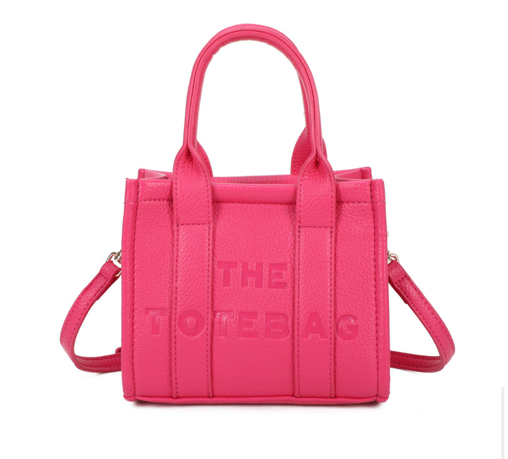 A fuchsia mini tote bag with &