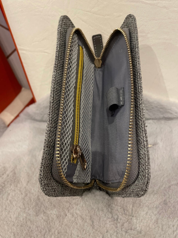 Grey tweed purses with zip gold detailing